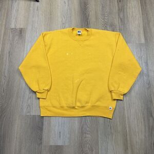 Vintage Russell Athletic Sweatshirt Mens Large Yellow Crewneck Pullover USA 90s